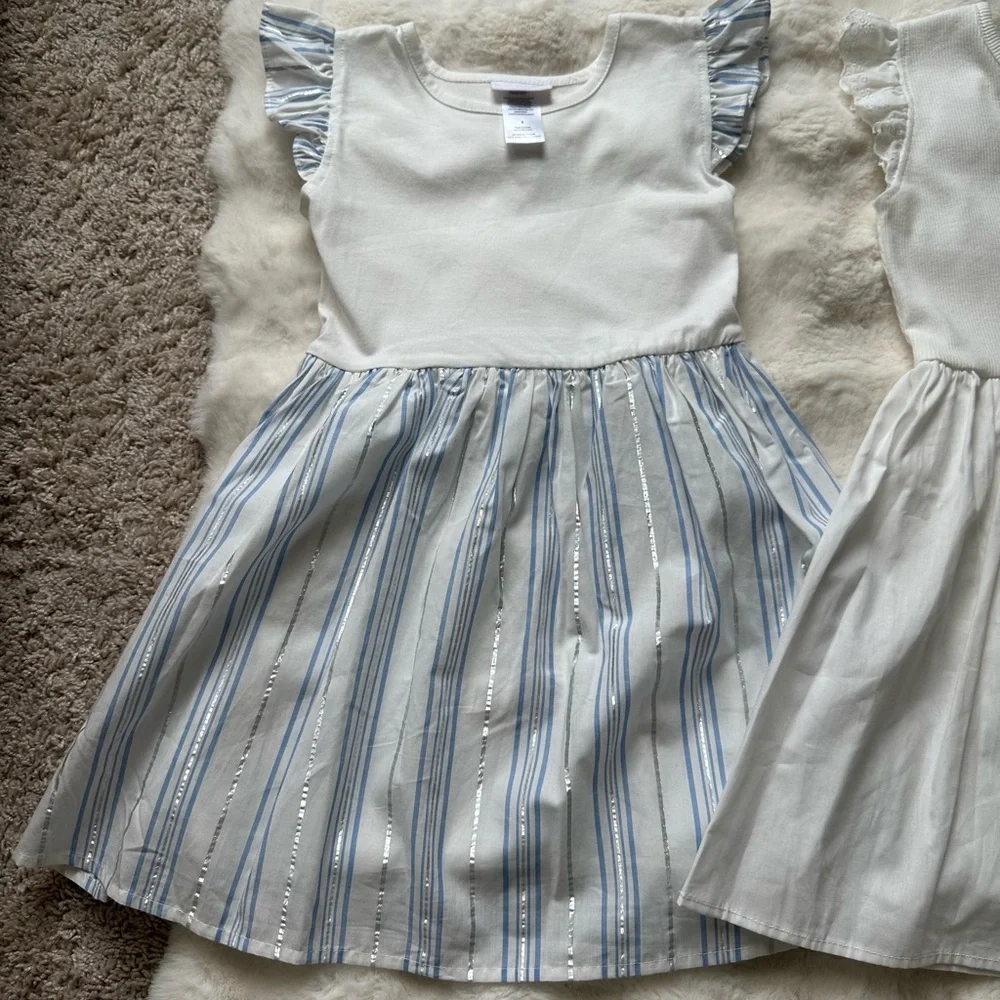 Rachel Zoe Girls Dress Set 2Pc Size 6 Blue & White Stripe Flutter Sleeve Lined
